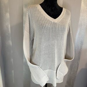 Calvin Klein‎ Woman’s XL Off White/Cream V-Neck Baggy Sweater Casual Y2K